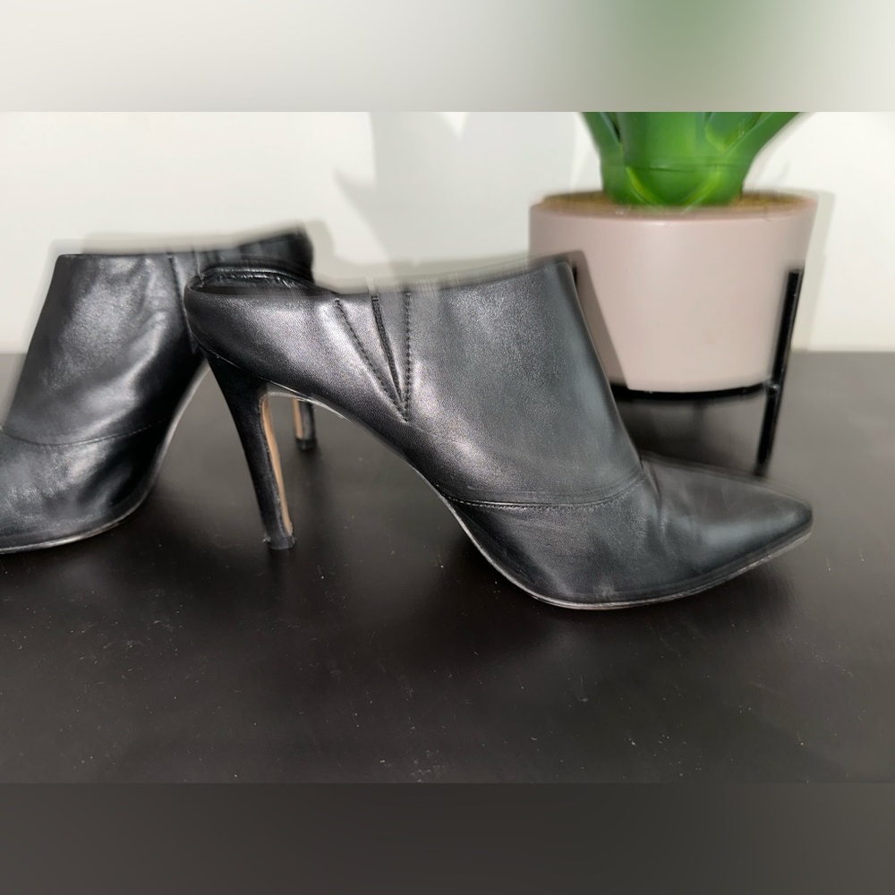 Leith black leather high heel mules, size 8